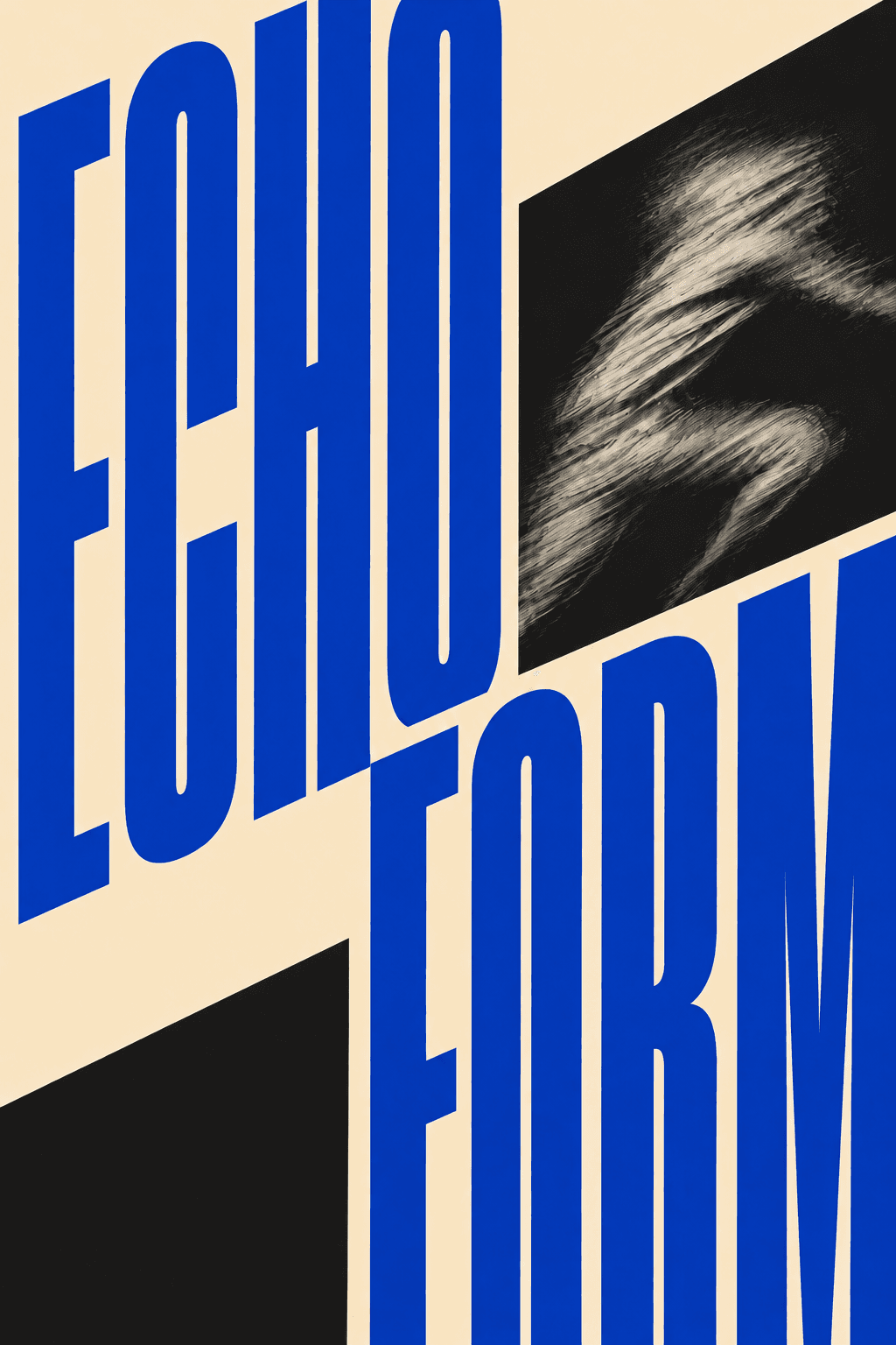 ECHO FORM cobalt typographic poster with abstract black and white imagery
